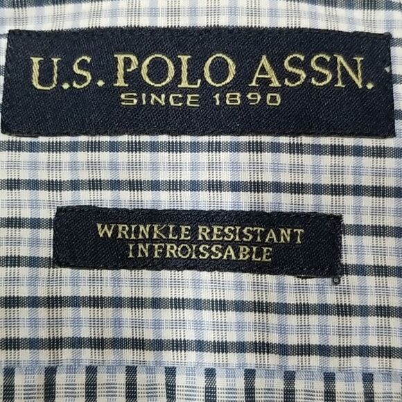 US Polo Assn. Shirt Men's 15 32/33 Plaid Blue Grey Wrinkle Resistance - Picture 4 of 9